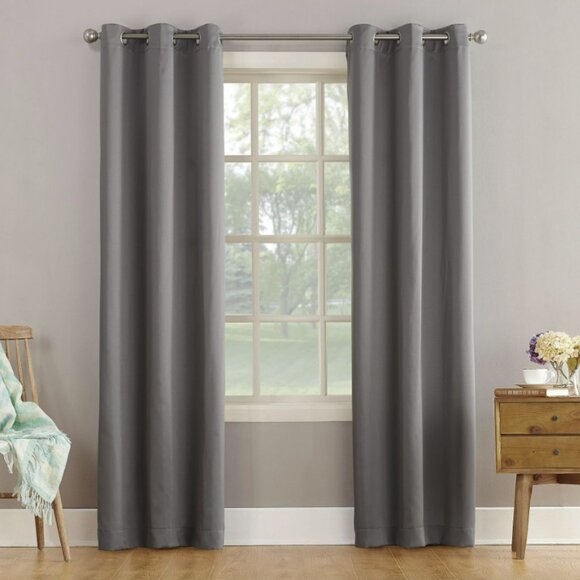 New in package 2 panels of window drapes 40x63”  2 tones gray 6 silver grommets - Picture 1 of 8